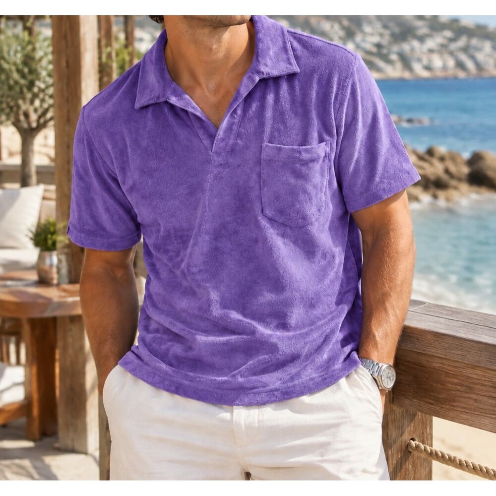 Criquet Terrycloth Polo Men's T-Shirt Short Sleeves Collared Solid M 290928